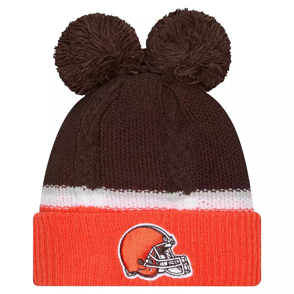 Women's New Era  Brown Cleveland Browns Double Bubble Cuffed Knit Hat with Poms Product Image