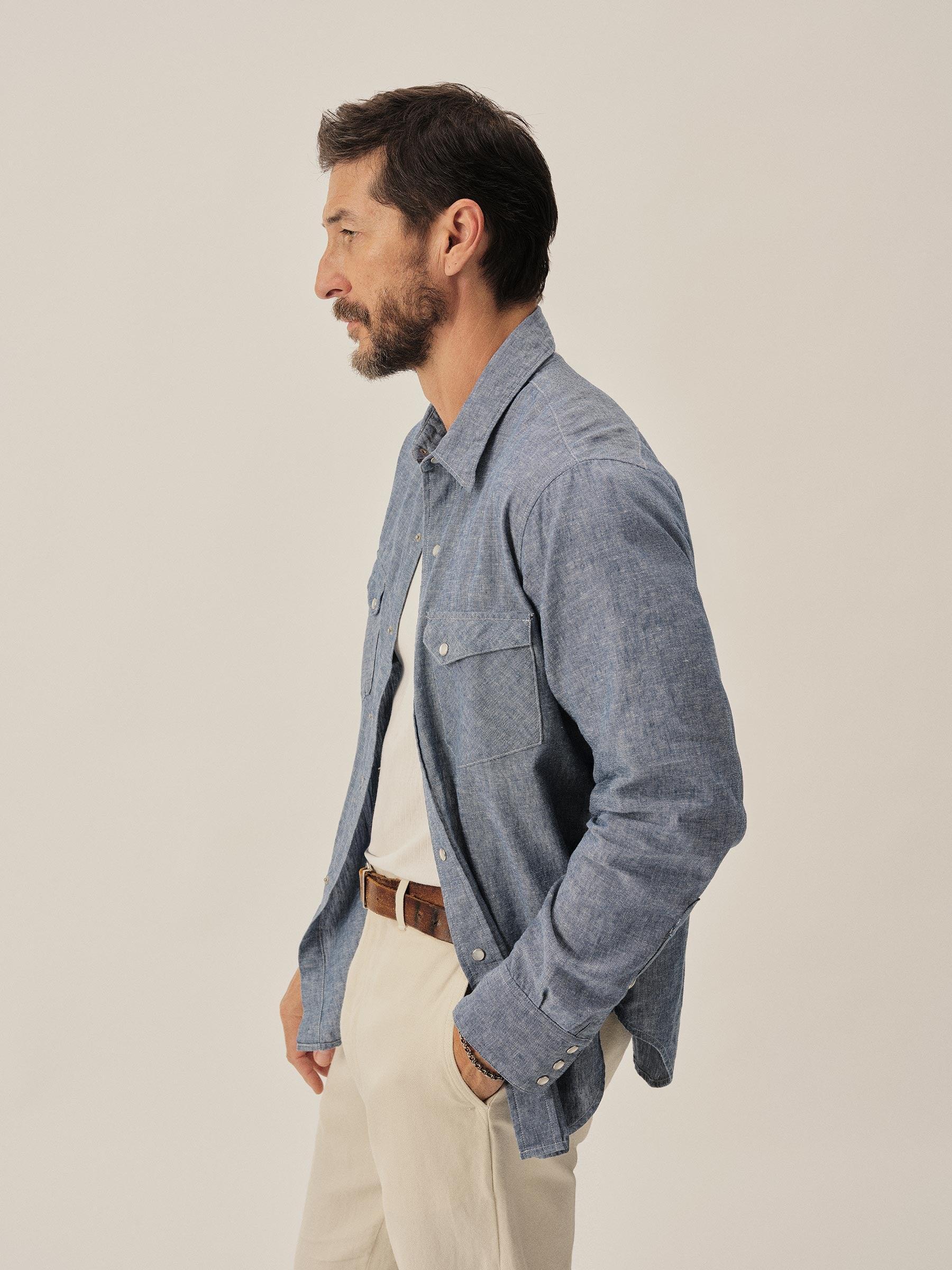 Light Blue End on End Linen/Cotton Pacific Drifter Western Shirt Product Image