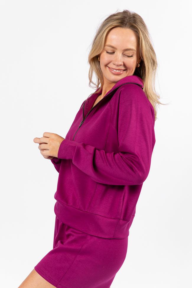 Let's Just Stay Plum Quarter Zip Knit Pullover FINAL SALE Product Image