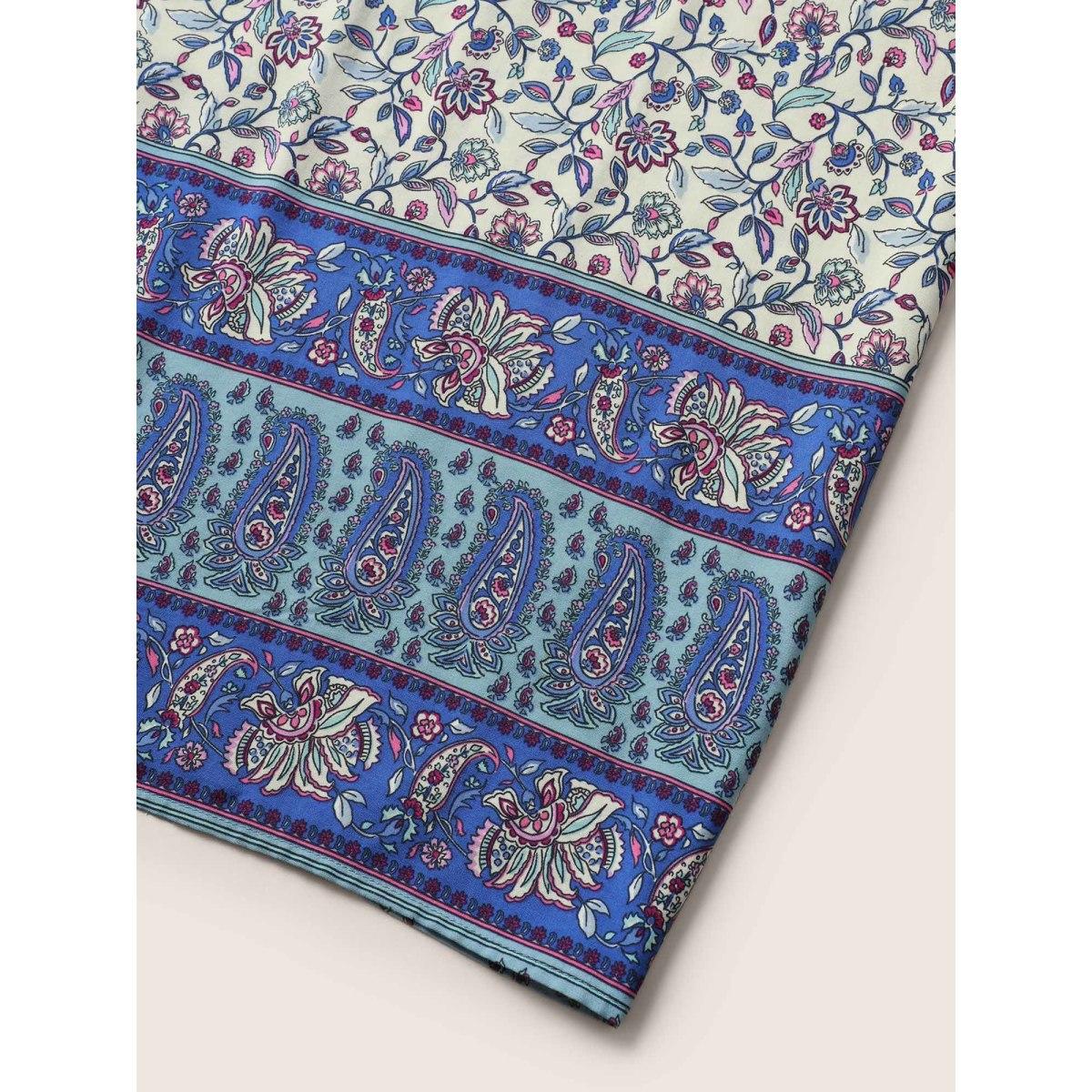 Plus Size Paisley Print Tiered Ruffles Pocket Dress Bluepurple Women Resort Cross straps V-neck Cap Sleeve Curvy BloomChic 12/L Product Image