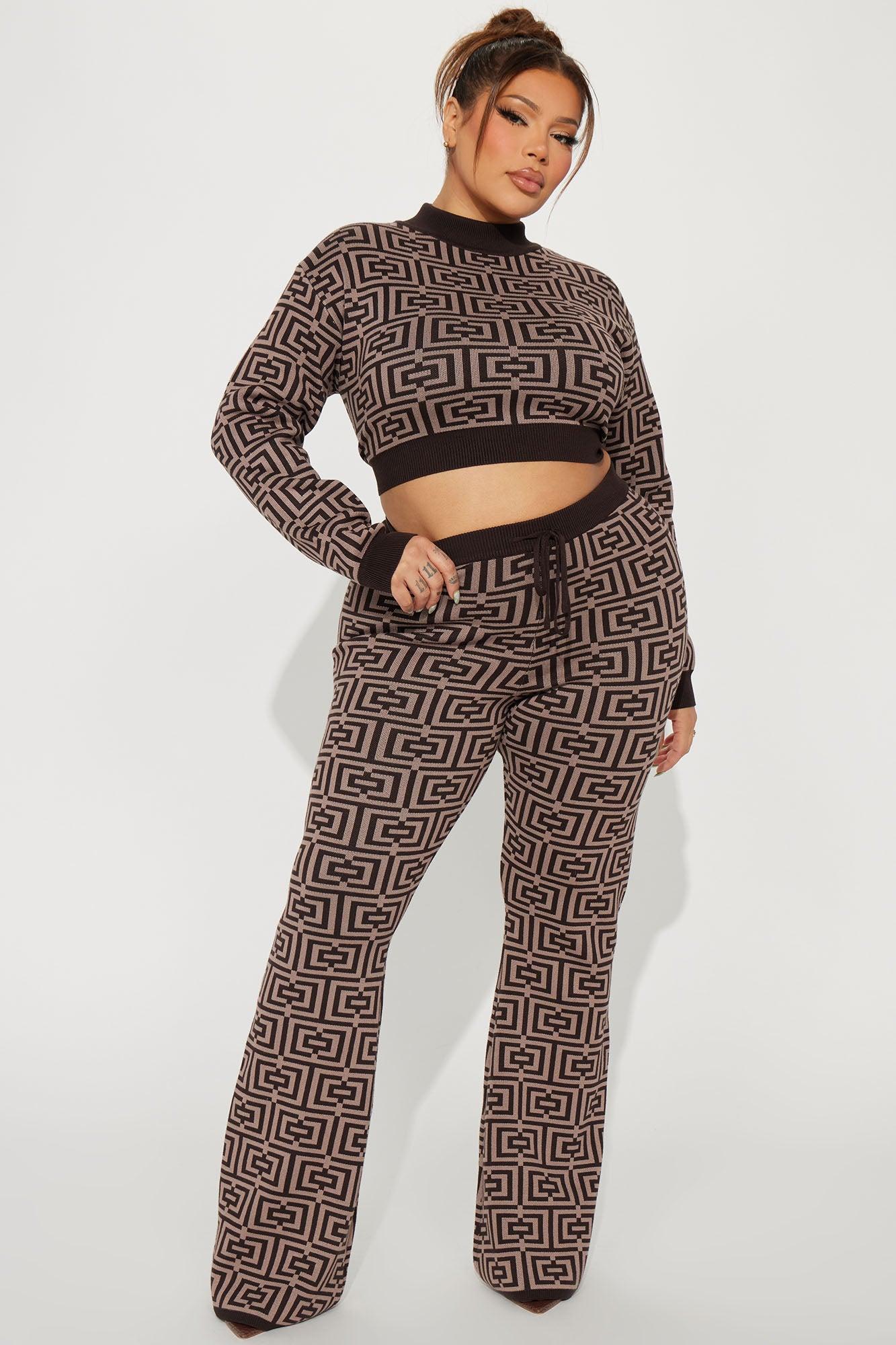 In A Spiral Sweater Pant Set - Brown Product Image
