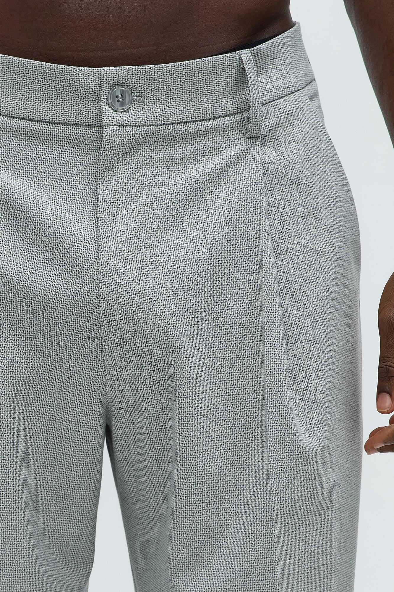 Wallace Houndstooth Texture Relaxed Tapered Trousers - Grey Product Image