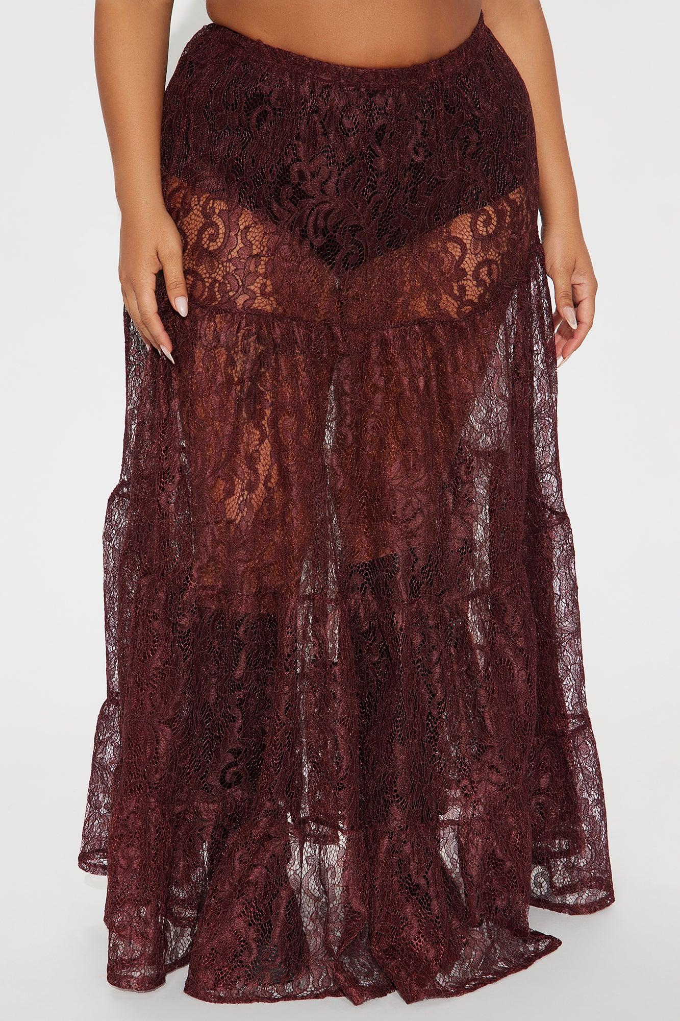 Victoria Lace Tiered Maxi Skirt - Chocolate Product Image