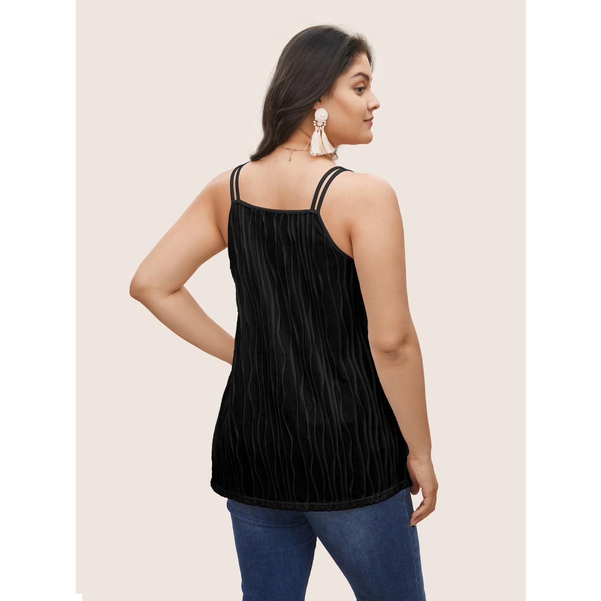 Plus Size Plain Plisse Deep V Neck Cami Top Women Black Elegant Non V-neck Everyday Tank Tops Camis BloomChic 22-24/3X Product Image