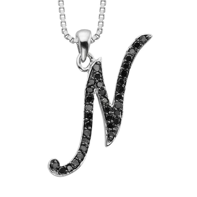 Jewelexcess Sterling Silver 1/4-ct. T.W. Black Diamond Initial Pendant, Women's,  Product Image