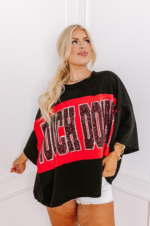 It's a Touch Down Sequin Oversized Tee in Black Curves Product Image