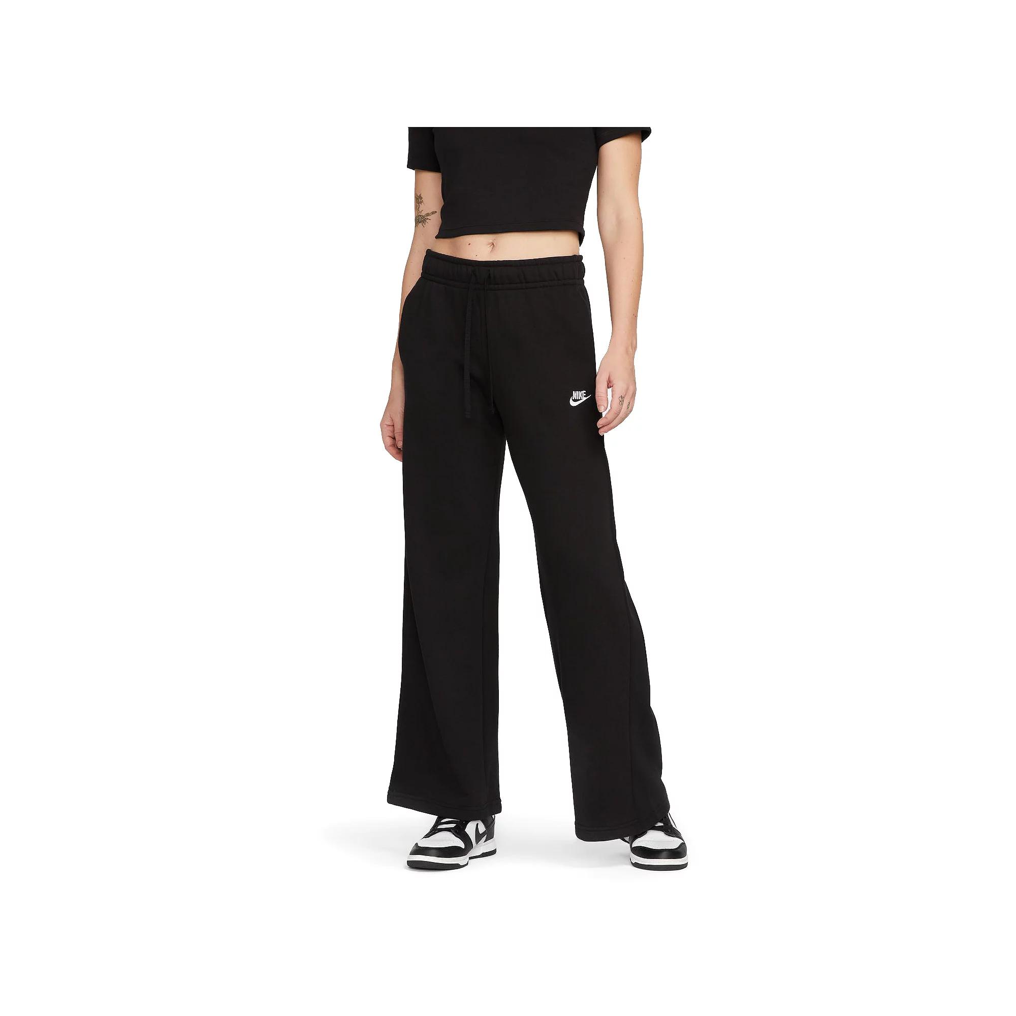 Nike Womens Nike NSW Club Fleece Mid Rise Pant Wide - Womens Black/White Product Image
