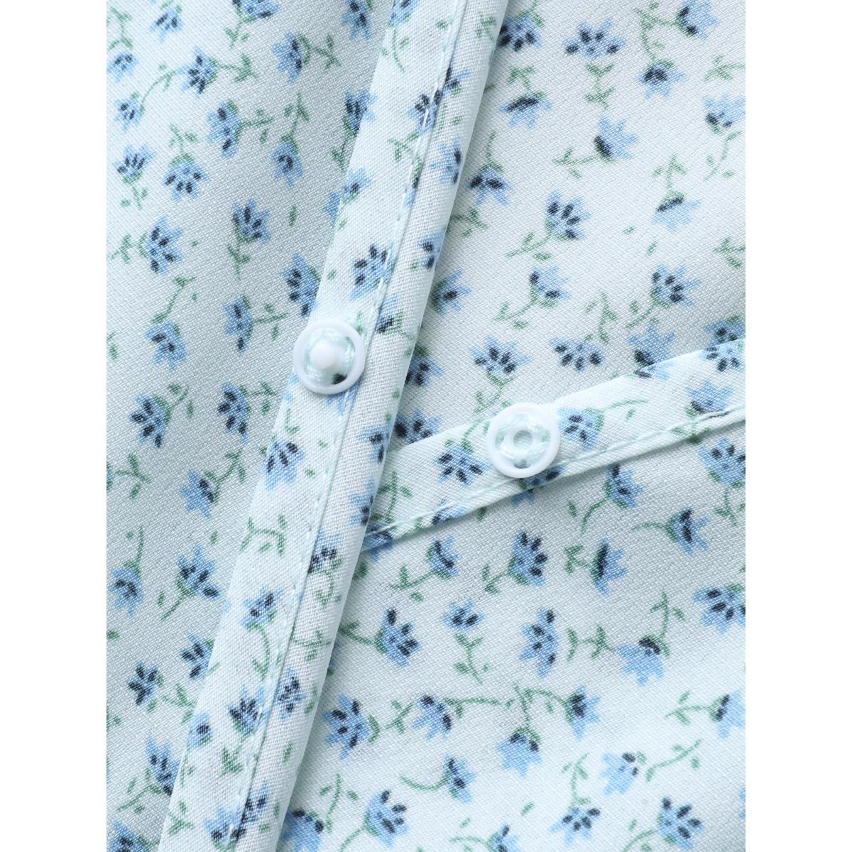 Plus Size Floral Print Slit Belted Maxi Dress LightBlue Women Overlap Collar Cap Sleeve Curvy BloomChic 30/6X Product Image