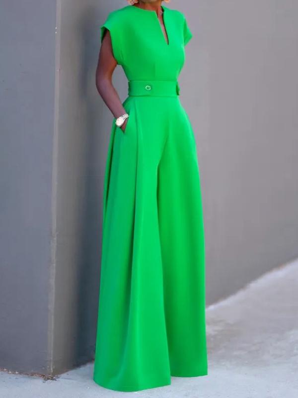 Cap Sleeve Wide Leg Solid Color Jumpsuits Product Image