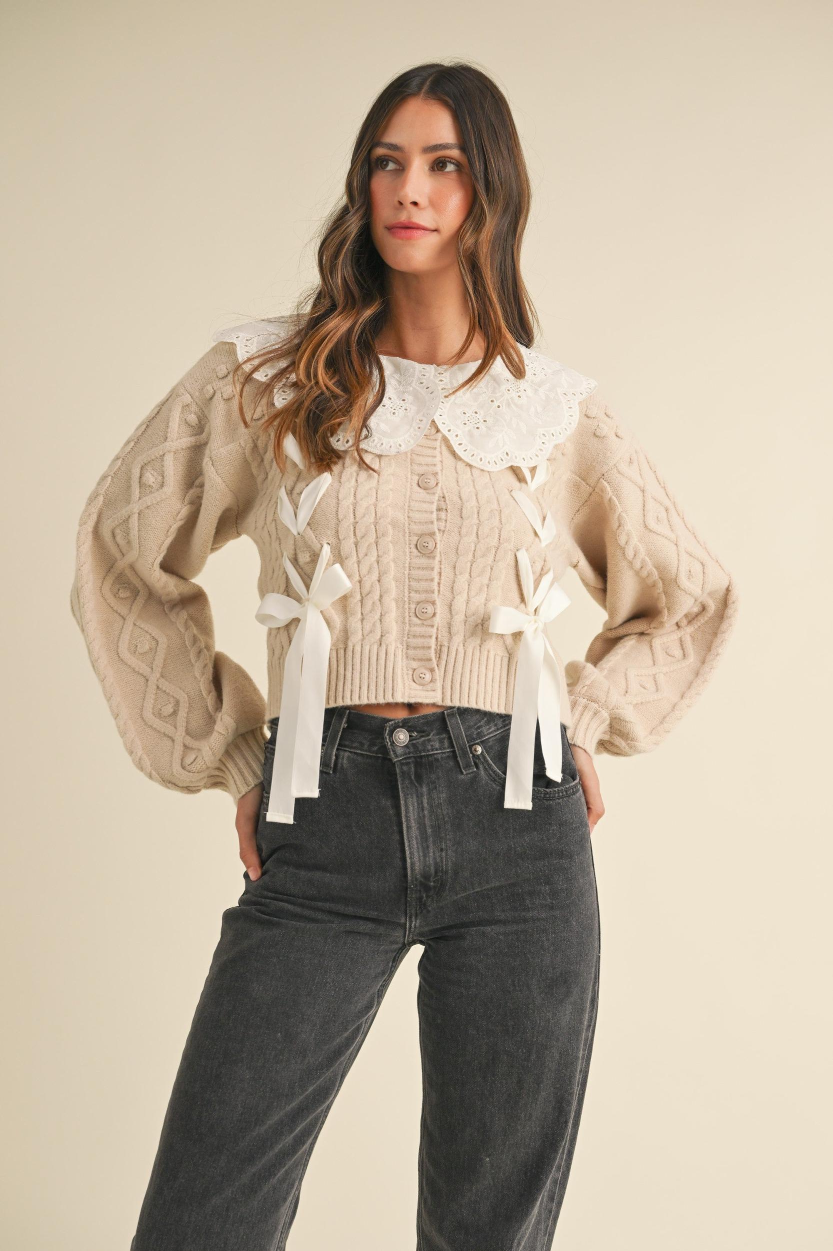 Lovely Collar Cable Knit Cardigan Product Image