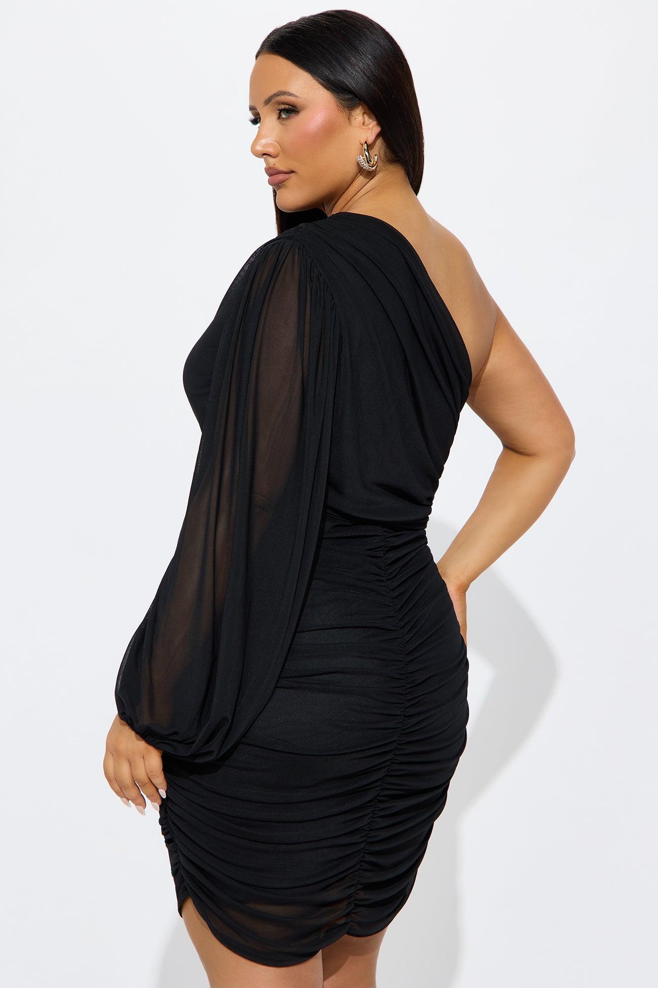 Ashley One Shoulder Mesh Mini Dress - Black Female Product Image