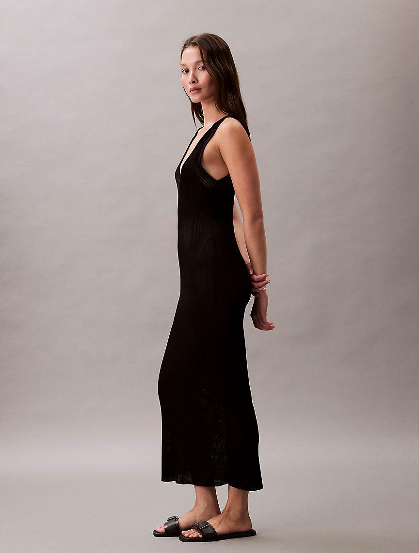 Calvin Klein Womens Viscose Rib Midi Dress - Grey Product Image