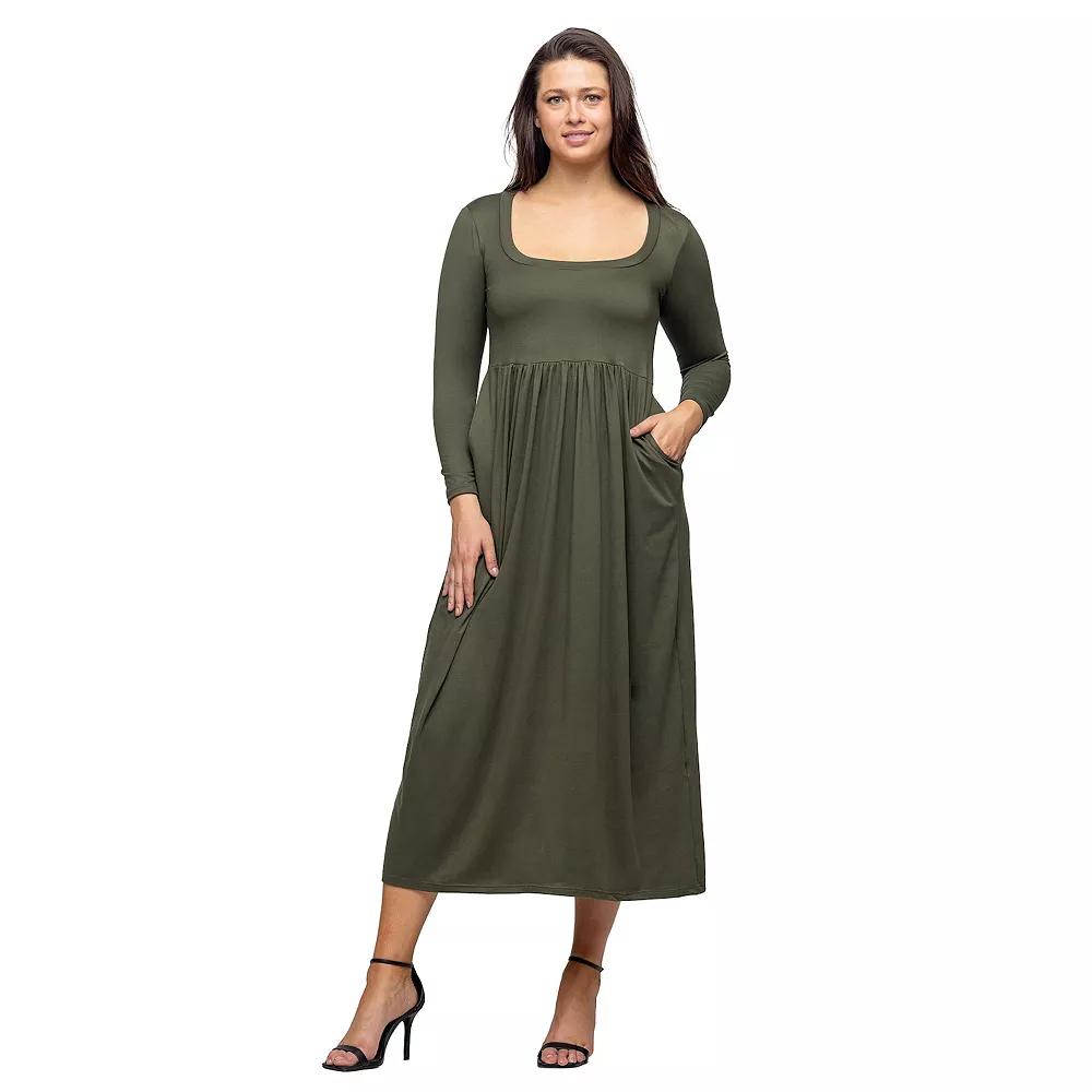 Women's 24Seven Comfort Apparel Long Sleeve Empire Waist Pocket Maxi Dress,  Product Image