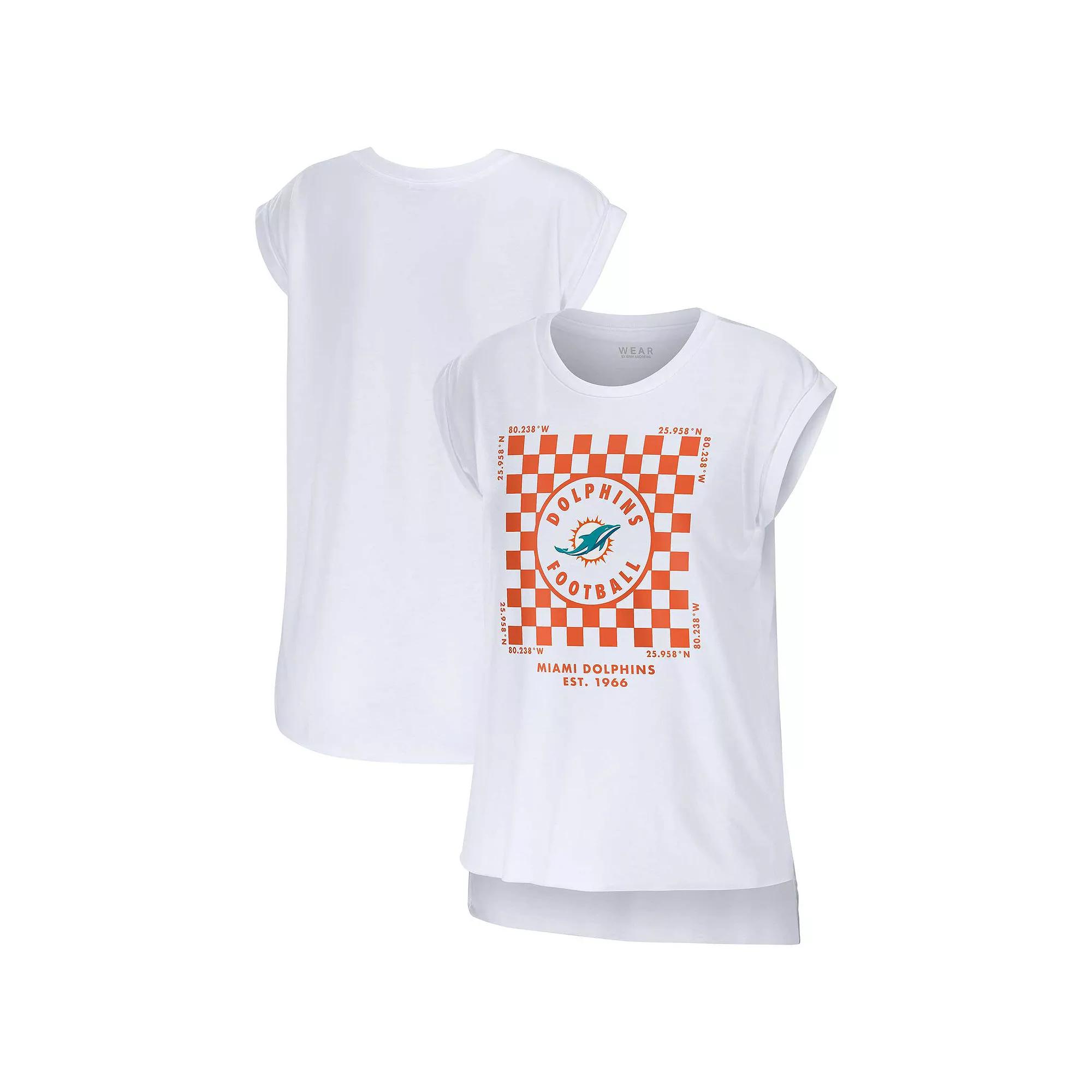 Women's WEAR by Erin Andrews White Miami Dolphins Checker Muscle Tank Top,  Product Image