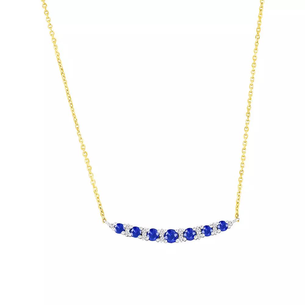 Divine Gold 14k Gold Round Gemstone & Diamond Accent Necklace, Women's, Size: 16-18" ADJ, Blue Product Image