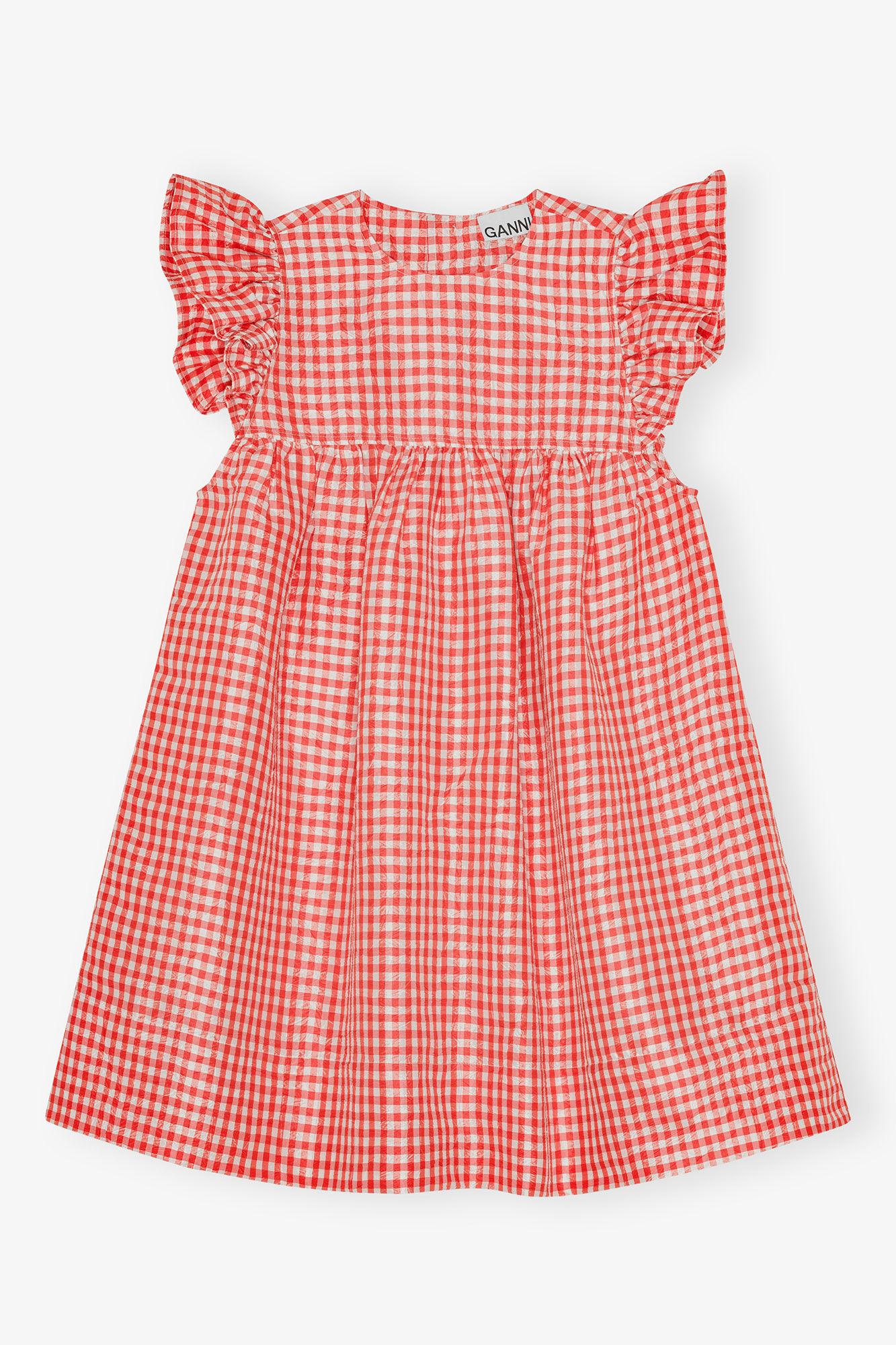 Red Crinkled Check Taffeta Dress Product Image