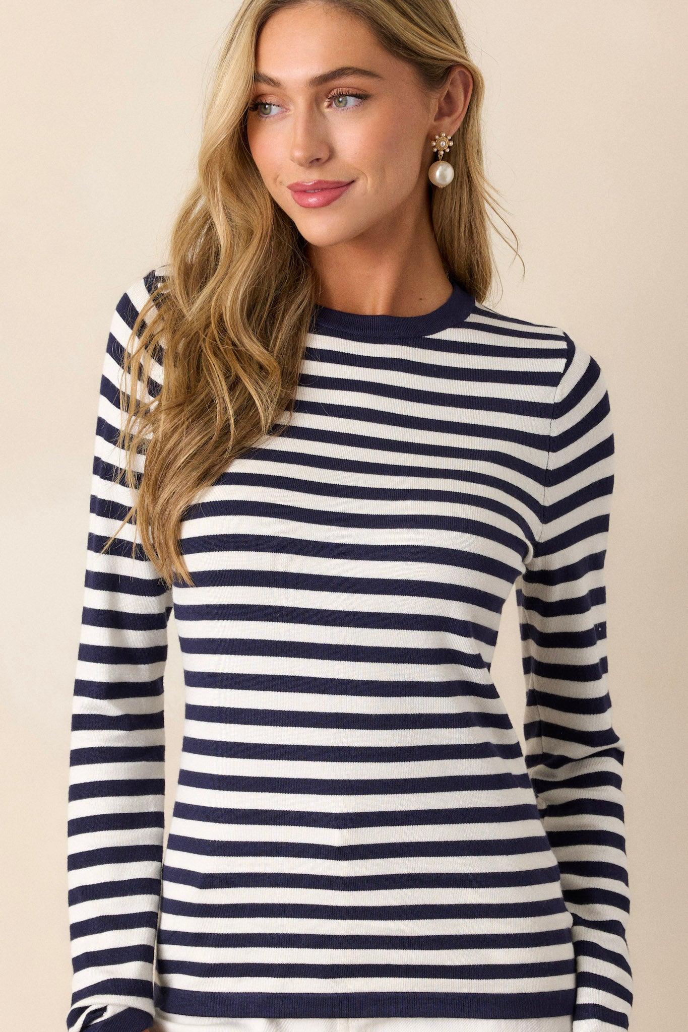 Endless Road Navy Stripe Long Sleeve Top Product Image