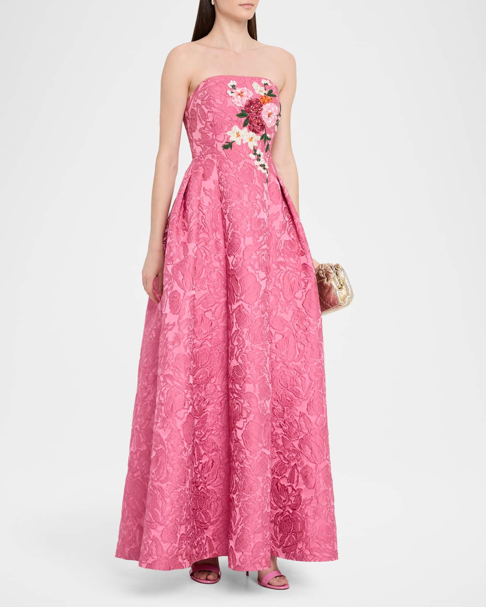 Belle Embroidered Floral Jacquard Gown Product Image