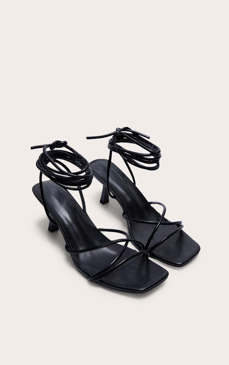 Black Wide Fit Strappy Lace Up Low Heel Sandals Product Image