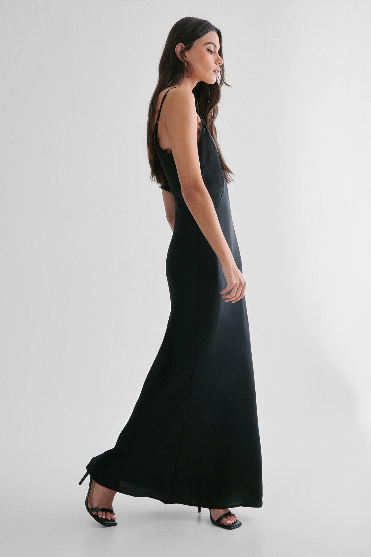 Lace Trim Satin Maxi Dress Product Image