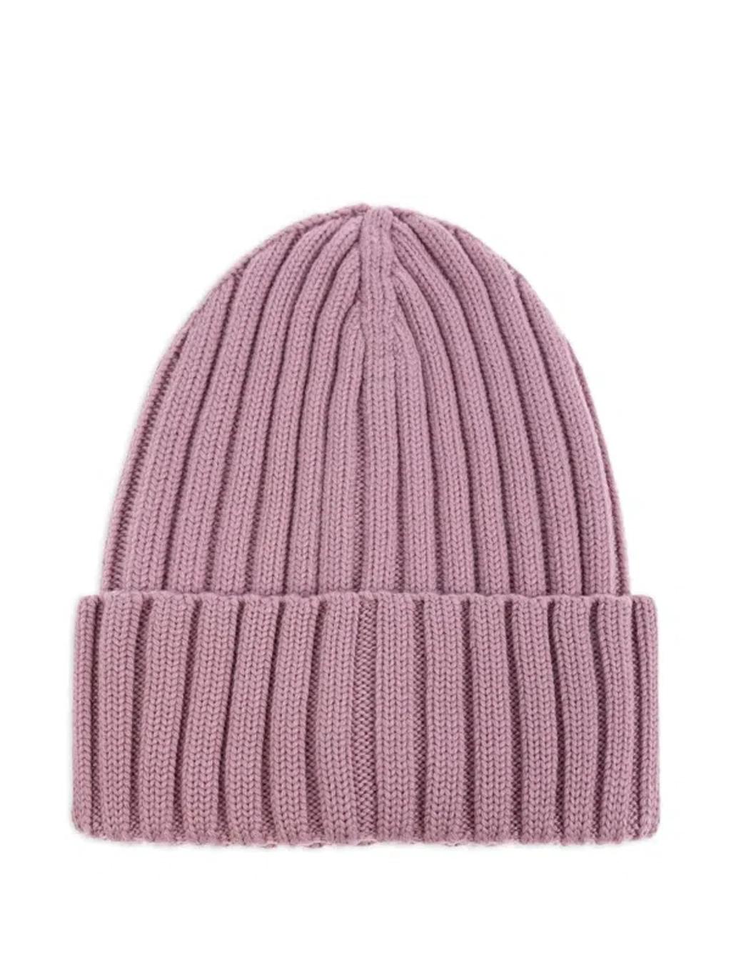 MONCLER Logo Patch Rib Wool Beanie In Purple Product Image