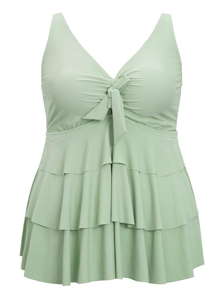 Bow Front Ruched Ruffle Tiered Adjustable Straps One Piece Swimsuit Female Product Image