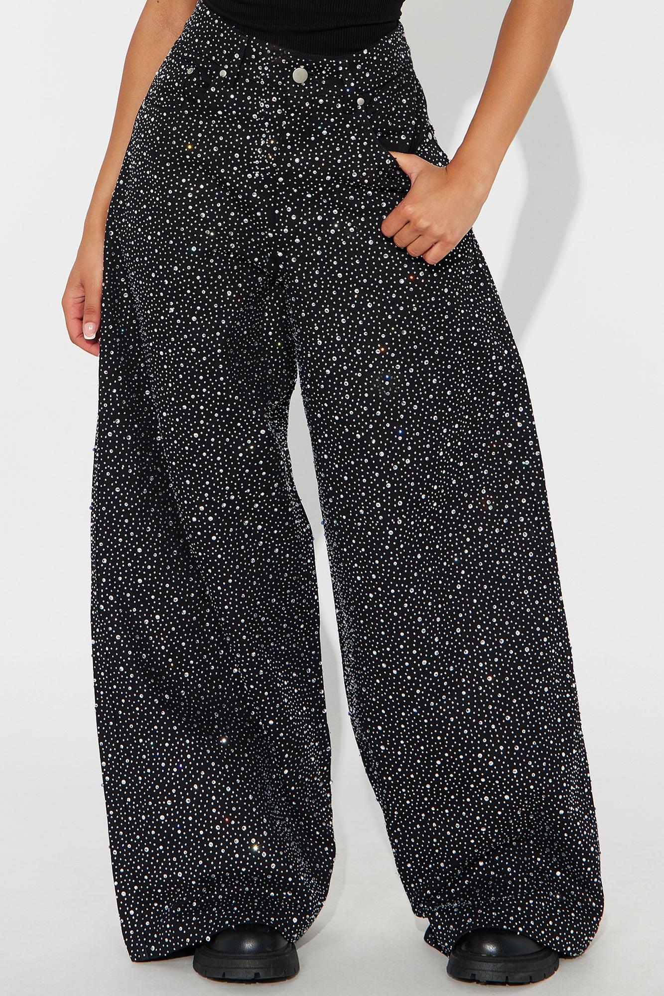 Let It Shine Sequin Wide Leg Jean - Black Female Product Image