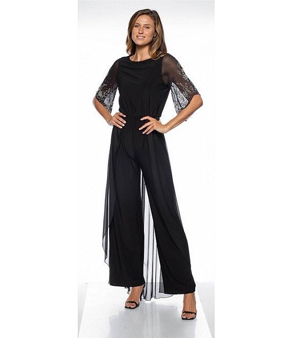 Marina Beaded 3/4 Sleeve Crew Neck Flyaway Jumpsuit Product Image