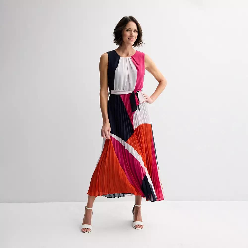 Women's Sandra Darren Sleeveless Chiffon Midi Dress, Size: 12, Pink Orange Abstract Product Image