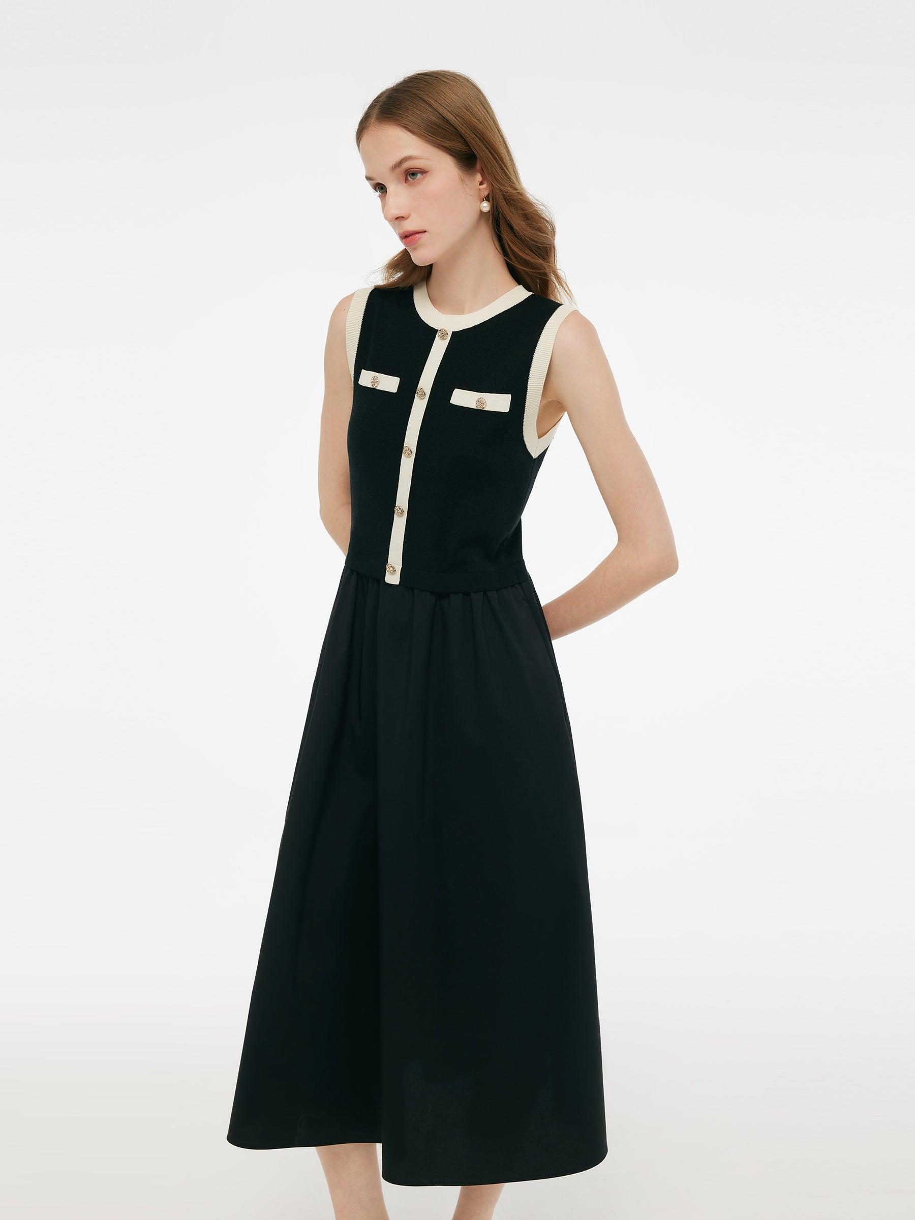 Lyocell Contrast Trim Patchwork Women Vest Midi Dress Product Image