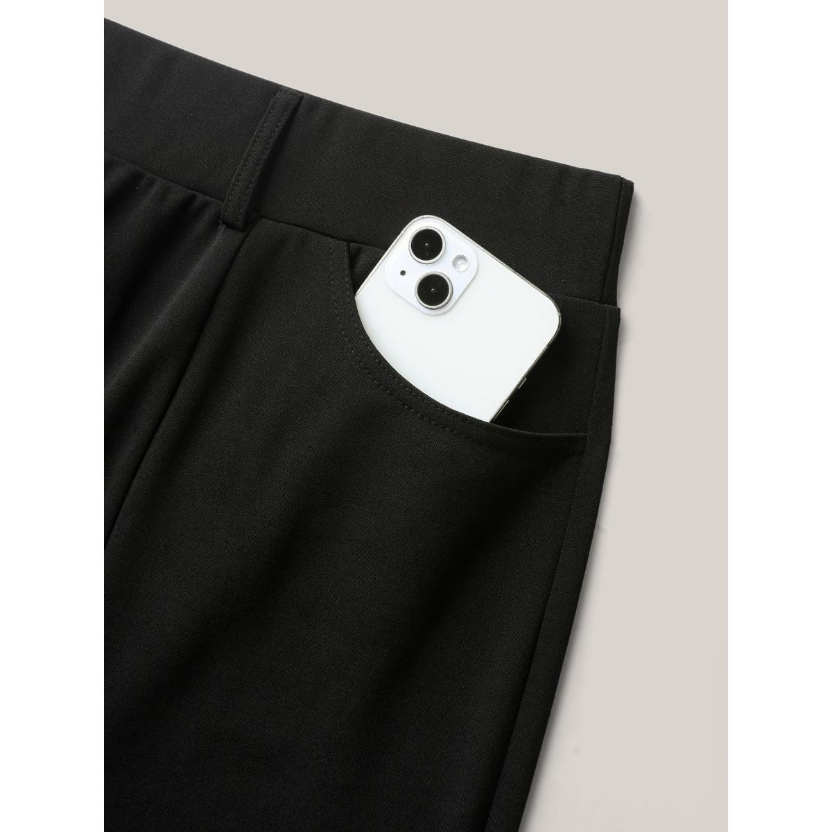 Plus Size Seamed Split Hem Straight-Leg Pants Women Black Office Straight Leg Mid Rise Office Pants BloomChic 10/M Product Image