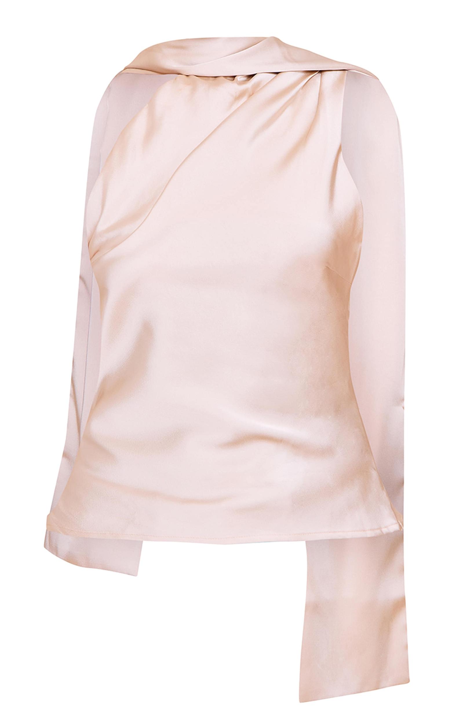  Beige Satin Asymmetric Scarf Detail Top Product Image
