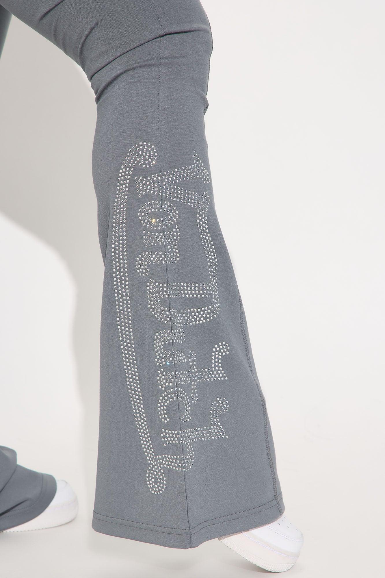 Von Dutch Rhinestone Washed Flared Pant - Charcoal/combo Female Product Image