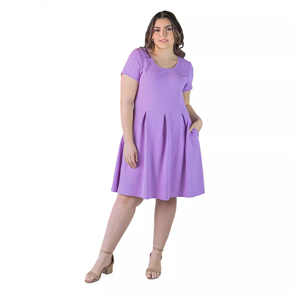 Plus Size 24Seven Comfort Apparel Pleated Pocket Midi Dress, Women's, Size: 3XL, Purple Product Image