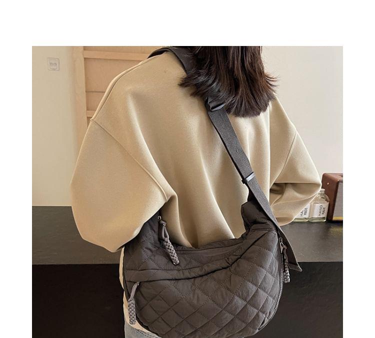 Quilted Nylon Plain Zip Crossbody Bag Product Image