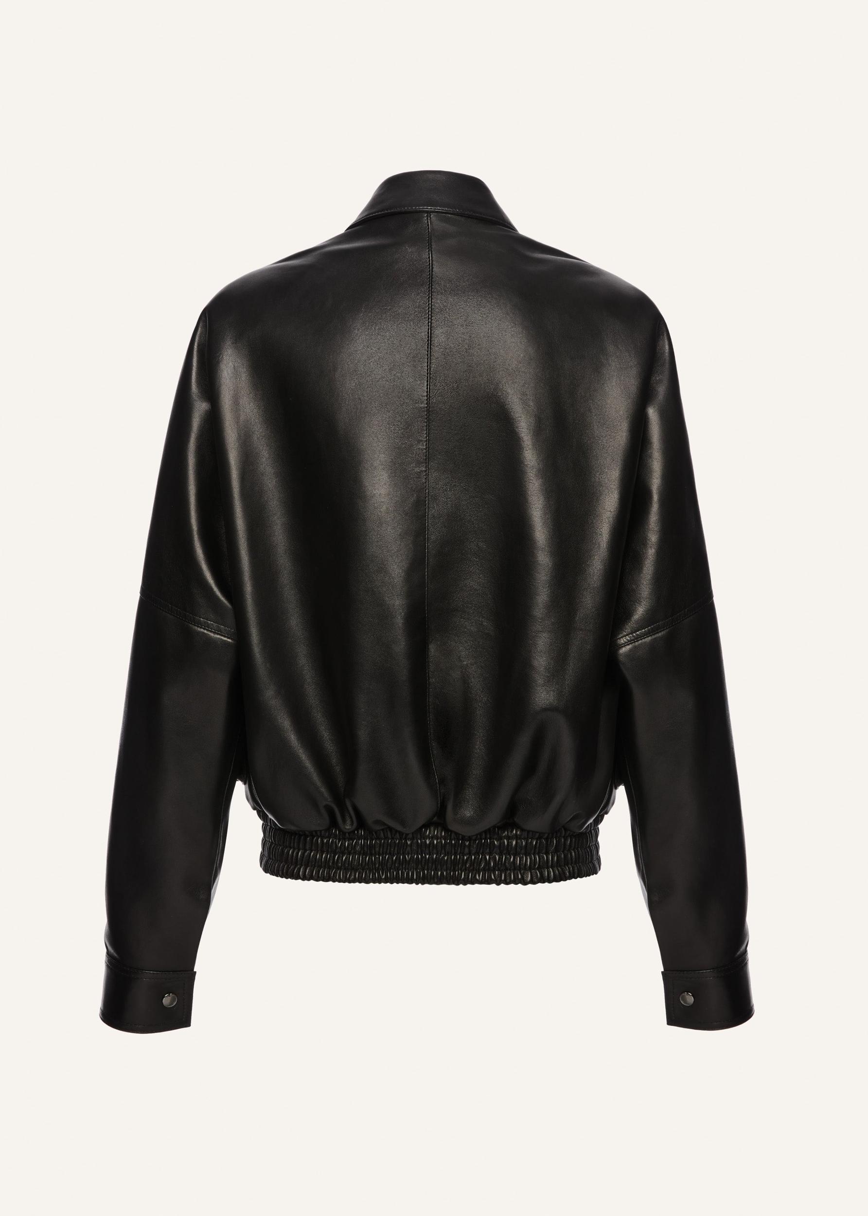 Classic collar vintage leather jacket in black Product Image