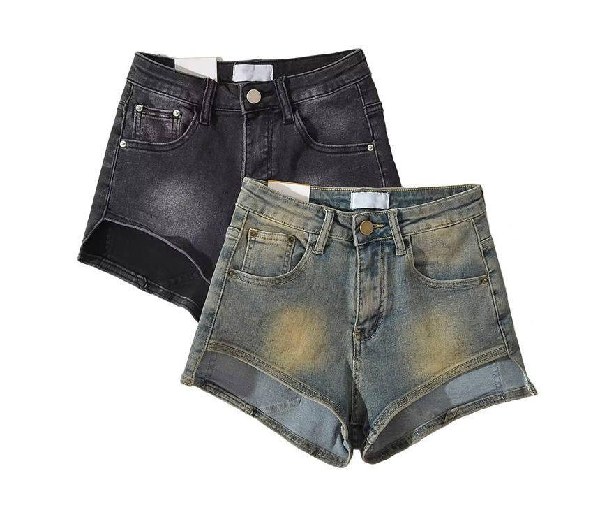 Mid Rise Asymmetrical Denim Hot Pants Product Image