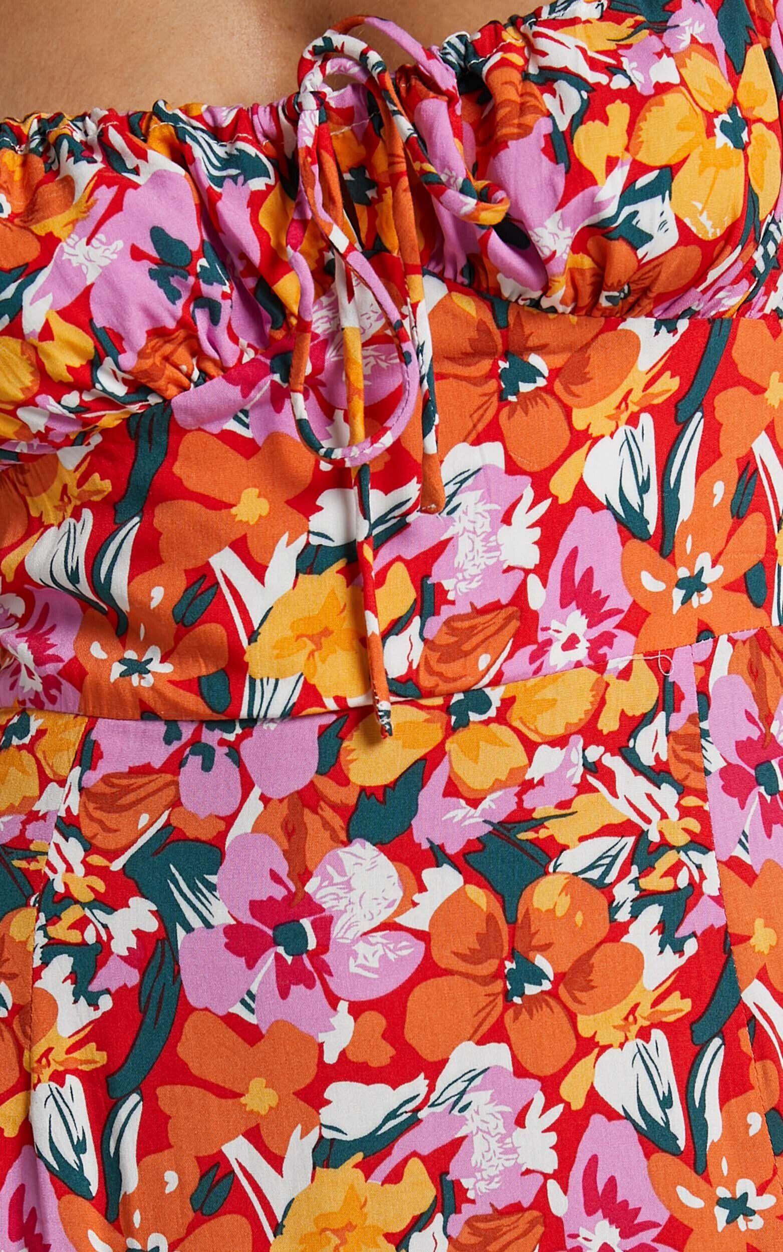 Rosario Midi Dress - Ruched Bust Puff Sleeve Dress in Spring Floral Product Image