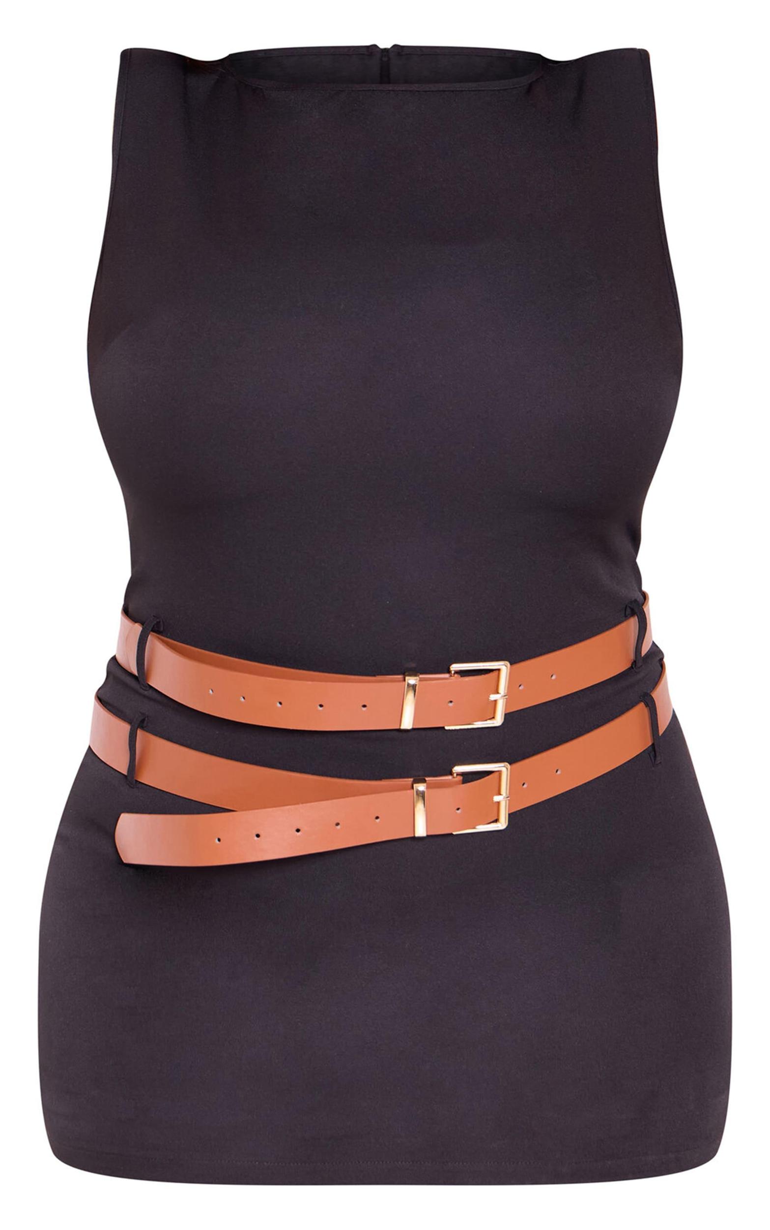 Plus Black Racer Neck Double Belt Skort Romper Product Image