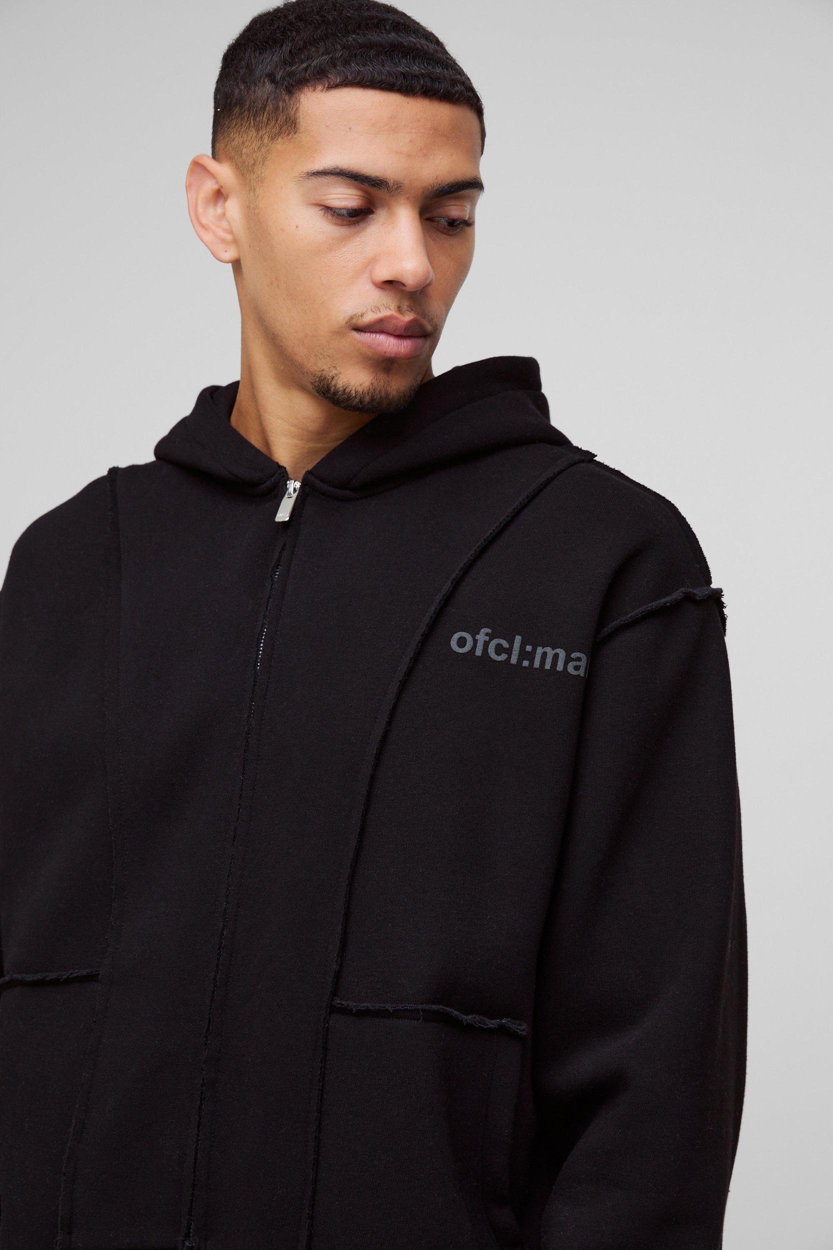 Oversized Boxy Seam Detail Raw Edge Zip Through Hoodie | boohooMAN USA Product Image