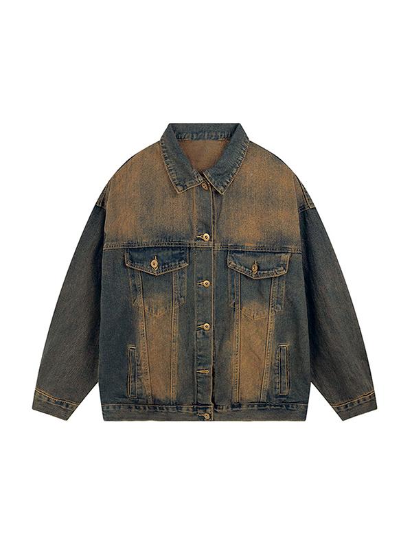 Ombre Washed Loose Denim Jacket Product Image