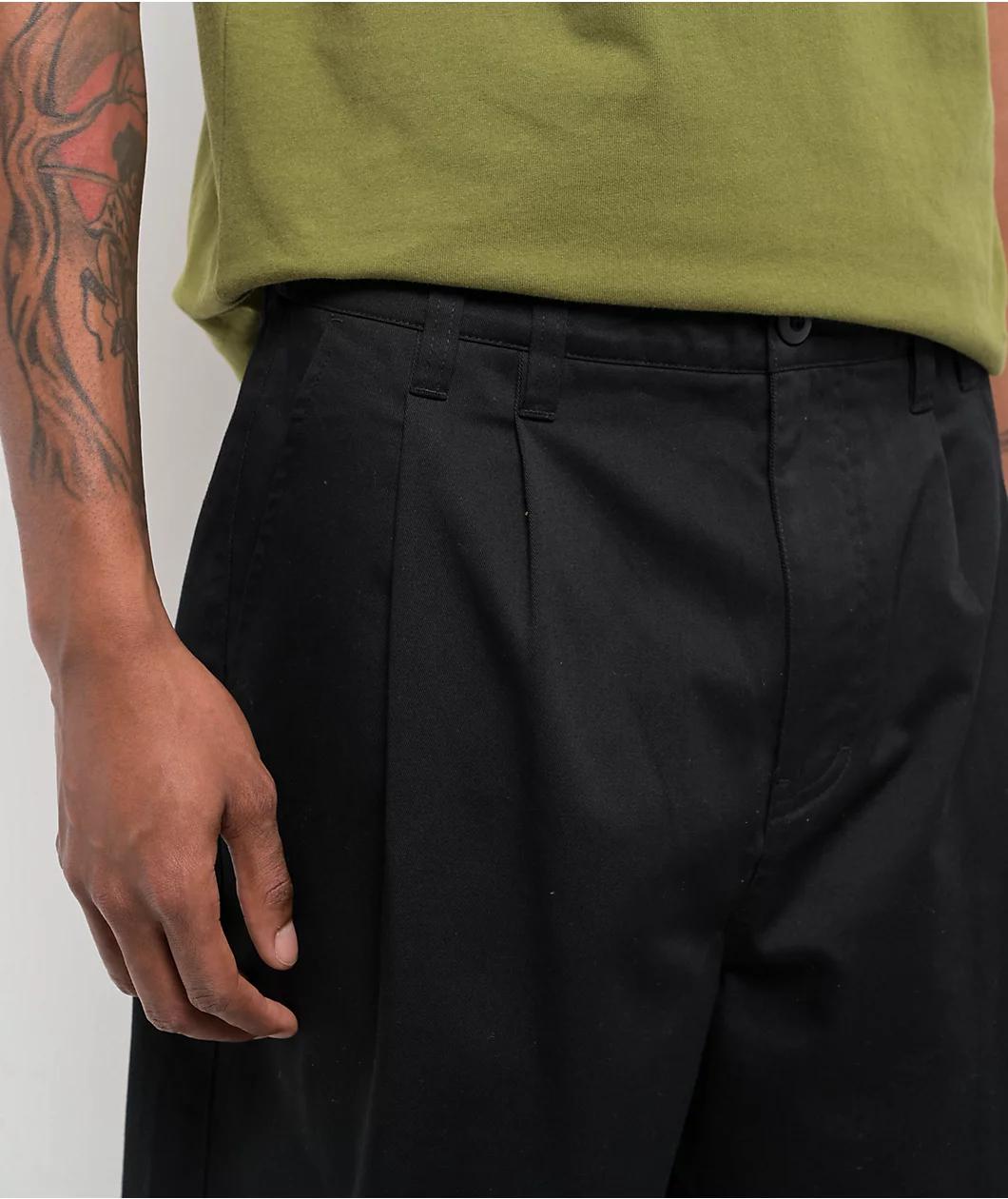 Empyre School Black Loose Skate Pleated Chino Pants Product Image