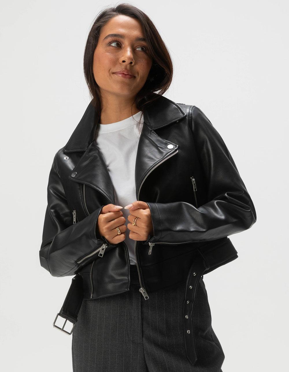 JJXX Jose Womens Faux Leather Biker Jacket - BLACK Product Image