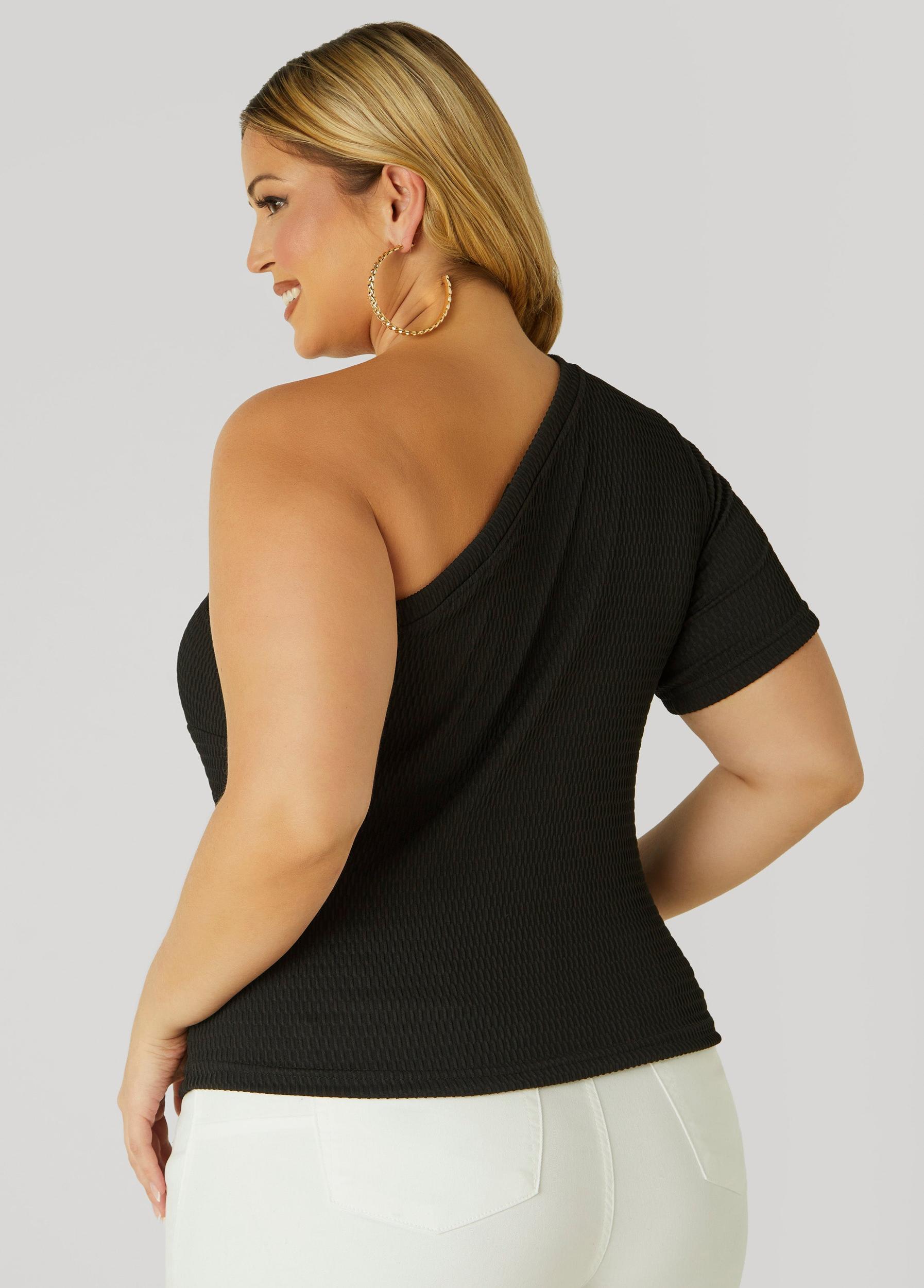 Plus Size Textured One Shoulder Top Ashley Stewart Product Image
