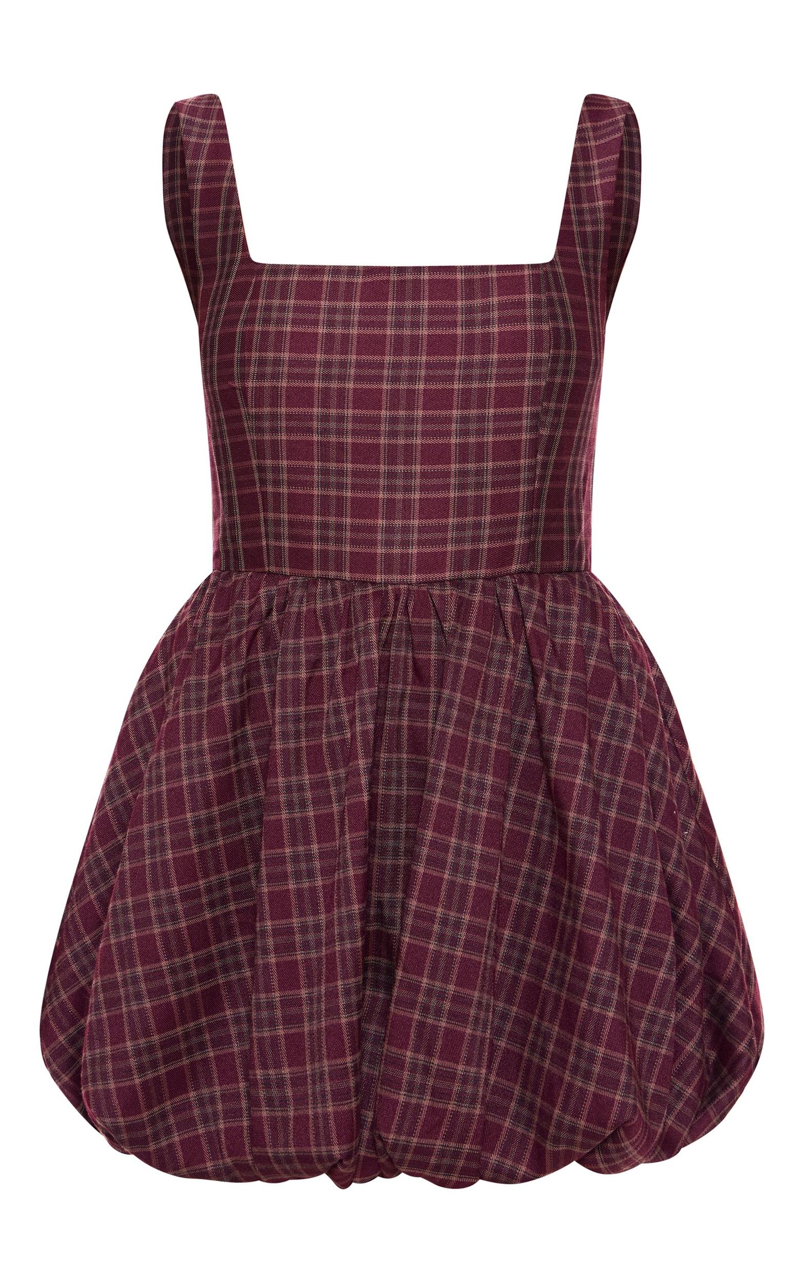 Burgundy Check Puffball Dress Product Image