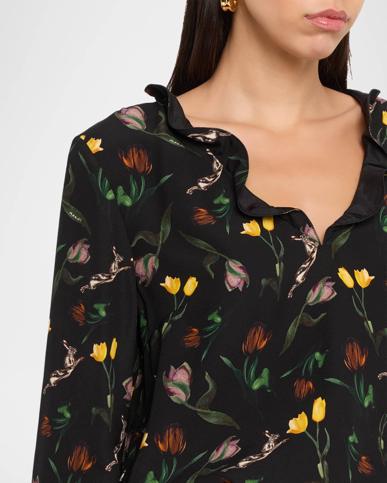 Floral Ruffle V-Neck 3/4-Sleeve Top Product Image