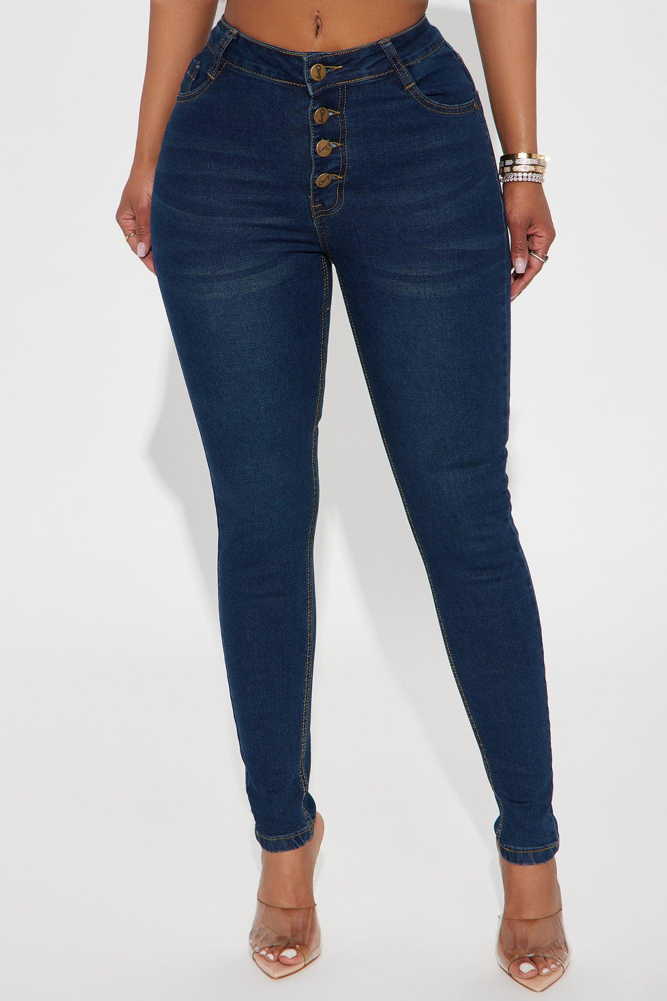 Bailey Buttonfront Stretch Skinny Jeans - Dark Wash Product Image