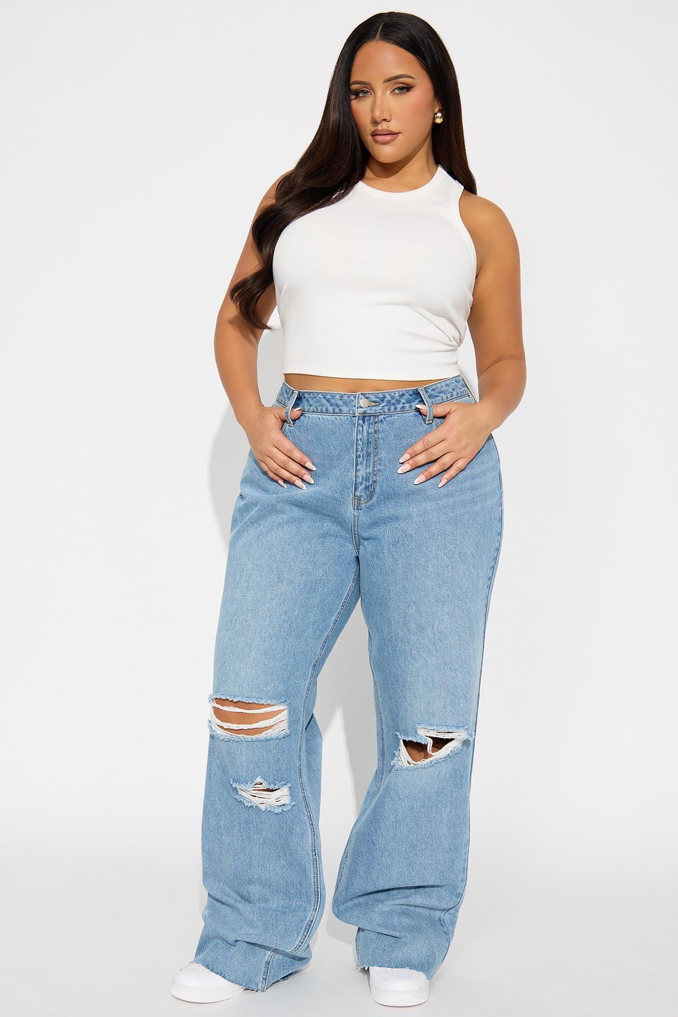 Tall Tough Love Baggy Ripped Straight Leg Jean - Medium Wash Female Product Image