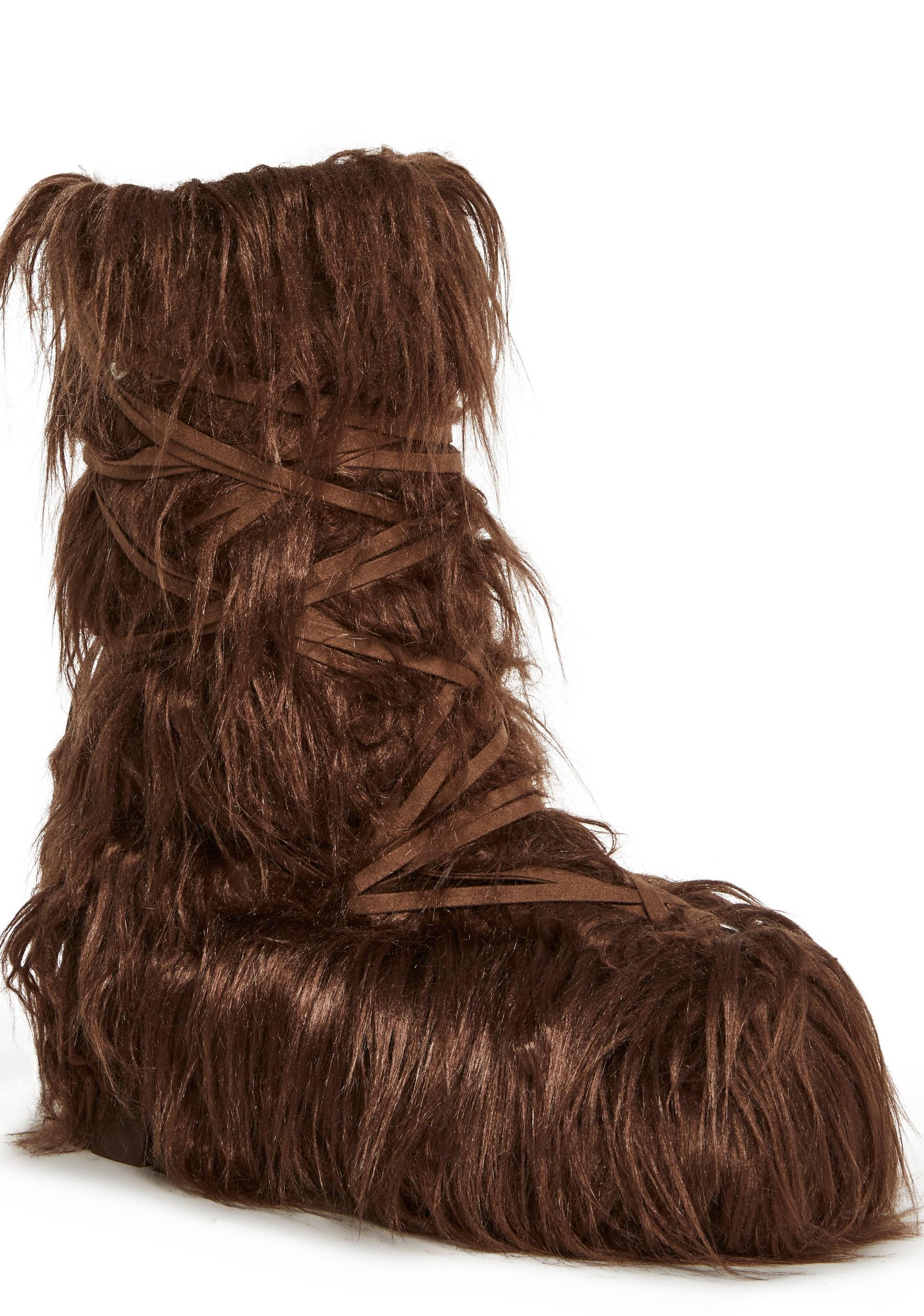 Shaggy Faux Fur Faux Suede Wrap Around Platform Boots Darker Wavs - Brown Product Image