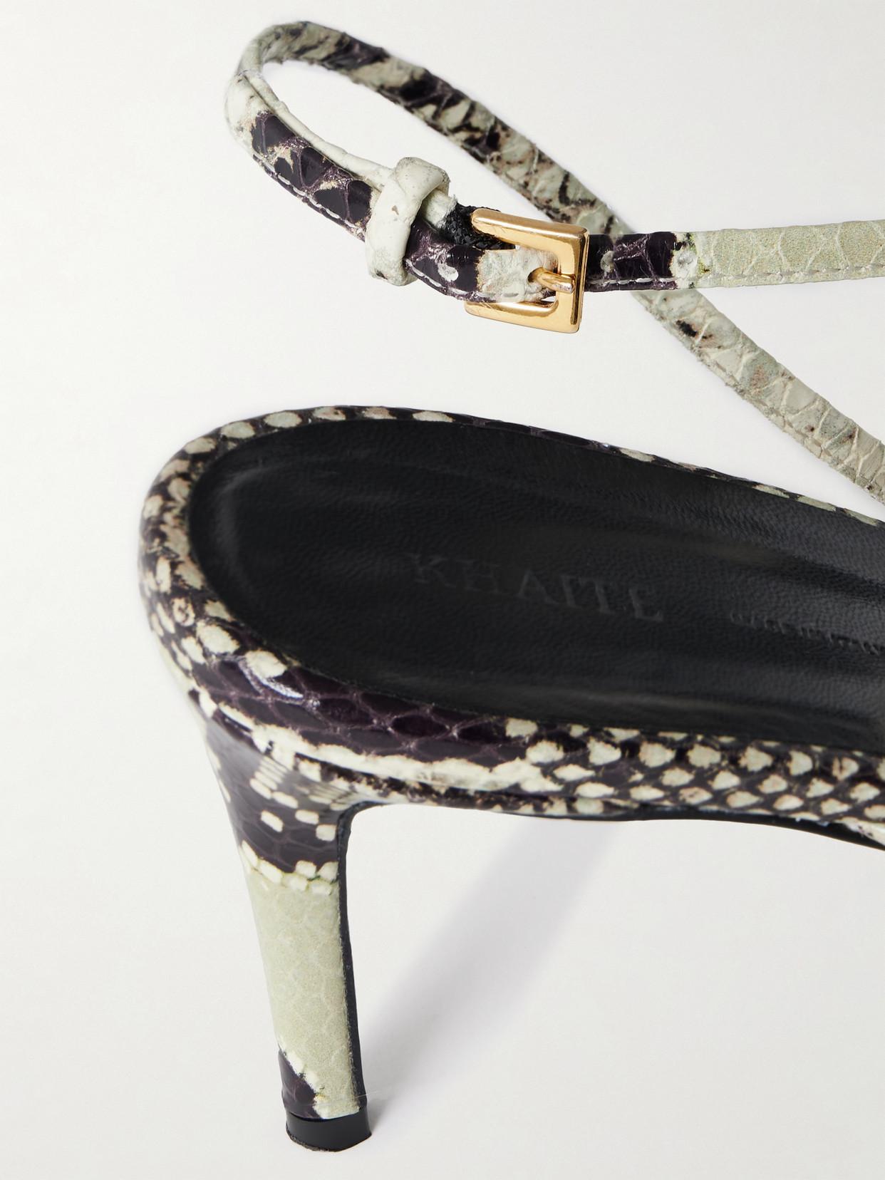 KHAITE Loop Snake-effect Leather Sandals In Beige Comb Product Image